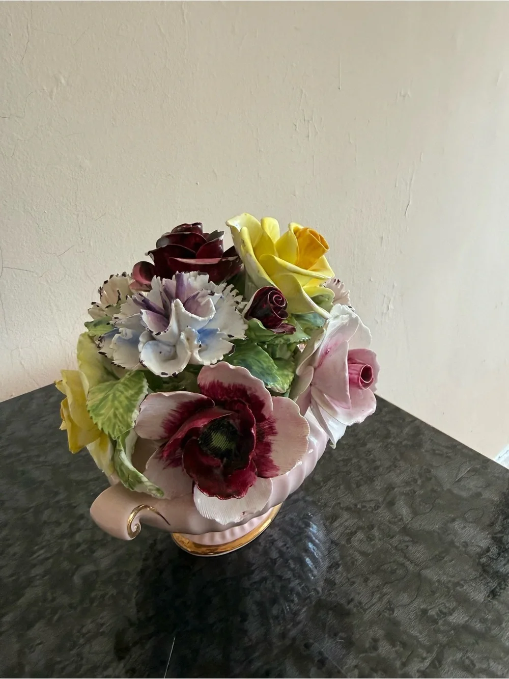 Vintage Radnor England Porcelain Pink Footed Floral Vase with Blossoms